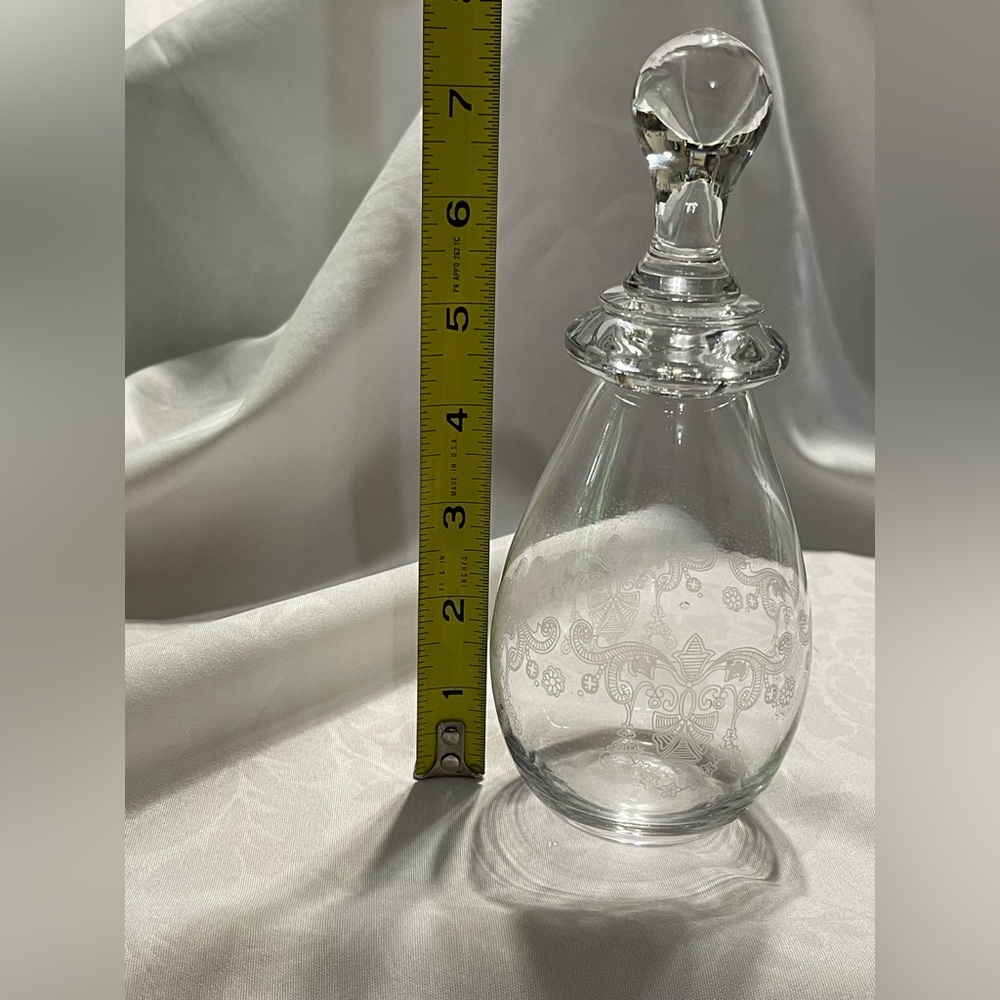 Vtg 7 1/2” Frosted etched decanter Mid Century